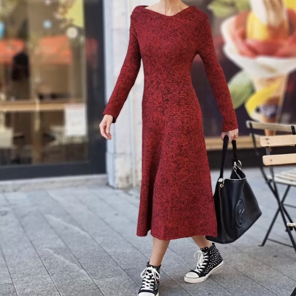 LAST NWT ZARA KNIT DRESS WITH RUCHED SHOULDERS THICK WARM